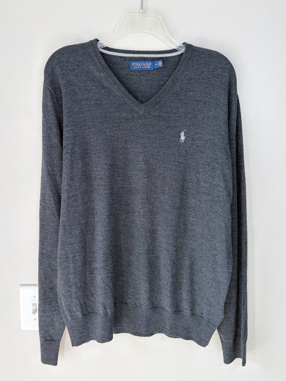 Polo Golf Ralph Lauren 100% Wool Dark Gray V-Neck Sweater Classic Prep Luxury
